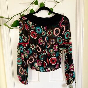 C Sandra Angelozzi Designer Silk Top Womens Size XSmall, Wearable Art Watercolor